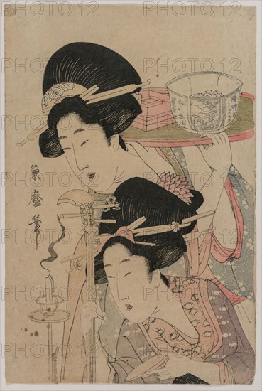 Two Geishas beside a Candle, mid 1800s. Kitagawa Kikumaro (Tsukimaro) (Japanese). Color woodblock print; sheet: 36 x 23.8 cm (14 3/16 x 9 3/8 in.).