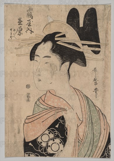 Woman of the Yoshiwara, 1753-1806. Kitagawa Utamaro (Japanese, 1753?-1806). Color woodblock print; sheet: 32.4 x 22.6 cm (12 3/4 x 8 7/8 in.).