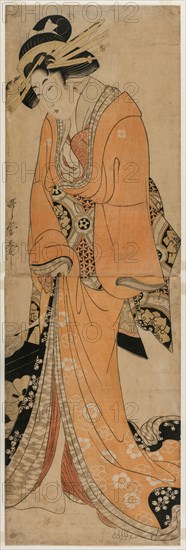 Geisha Standing Beside a Shamisen Case, c. 1810. Utamaro II (Japanese). Color woodblock print; sheet: 75 x 24.2 cm (29 1/2 x 9 1/2 in.).