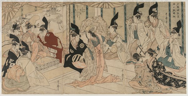 Scene Adapted from the play The Treasury of Loyal Retainers (Chushingura), late 1790s. Kitagawa Utamaro (Japanese, 1753?-1806). Color woodblock print; sheet: 36.9 x 75 cm (14 1/2 x 29 1/2 in.).