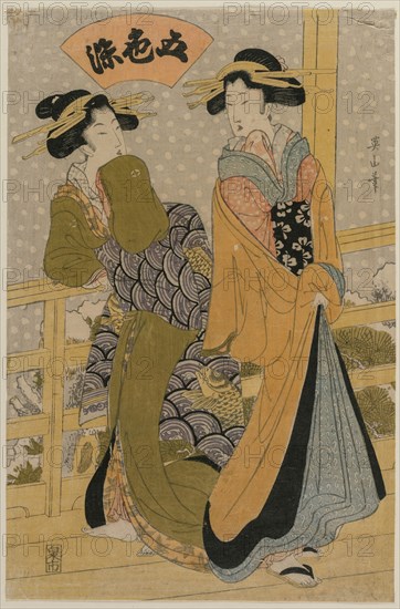 Two Courtesans on a Balcony (From the series Five Colors of Ink), c. early 1810s. Eizan Kikugawa (Japanese, 1787-1867). Color woodblock print; sheet: 37.2 x 24.5 cm (14 5/8 x 9 5/8 in.).