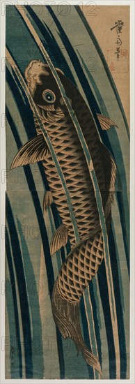 Carp Ascending a Waterfall, early or mid-1830s. Keisai Eisen (Japanese, 1790-1848). Color woodblock print; sheet: 72.4 x 24.2 cm (28 1/2 x 9 1/2 in.).