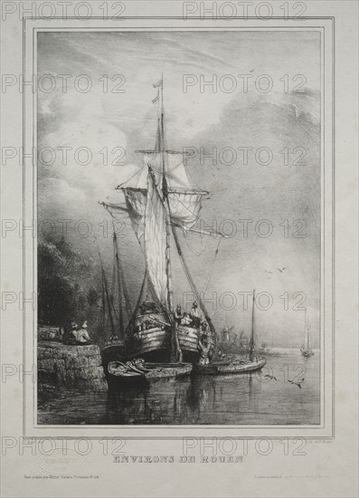 Six Marines:  Environs of Rouen, France, 1832. Paul Hüet (French, 1803-1869). Lithograph