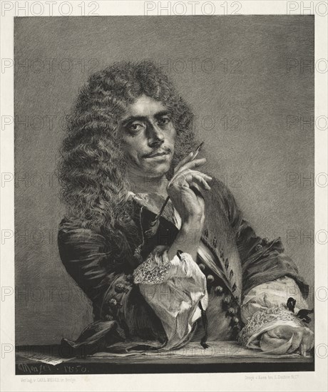 Essay on Stone with Brush and Scraper:  Portrait of Molière, 1850. Adolph von Menzel (German, 1815-1905). Lithograph