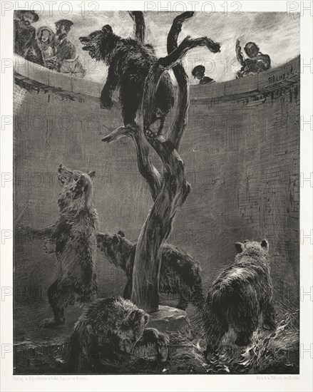 Essay on Stone with Brush and Scraper:  The Bear Pit, 1851. Adolph von Menzel (German, 1815-1905). Lithograph