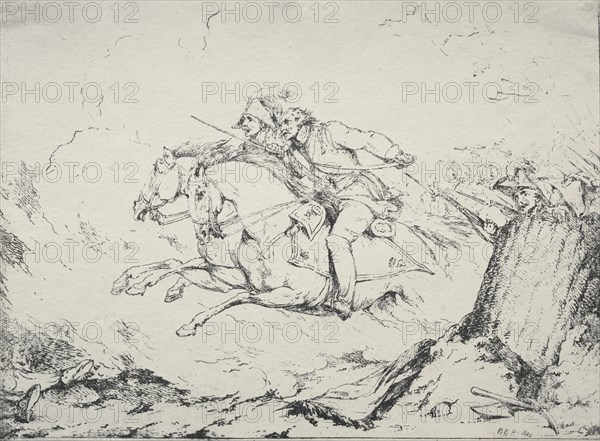 Specimens of Polyautography:  Cavalry Charge, 1803. Robert Kerr Porter (British, 1777-1842). Lithograph