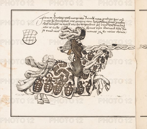 Book on Tournaments:  Jouster Facing Right, 1817. Theobald Senefelder (German, 1777-1846), and Clemens Senefelder (German, 1778-1813). Lithograph, hand colored