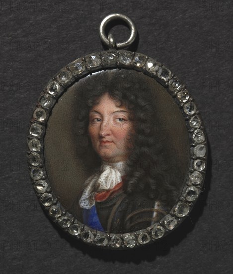 Portrait of King Louis XIV, 17th century. School of Jean Petitot (Swiss, 1607-1691). Enamel in a silver and diamond frame; framed: 3.4 x 3.1 cm (1 5/16 x 1 1/4 in.); unframed: 2.8 x 2.4 cm (1 1/8 x 15/16 in.).