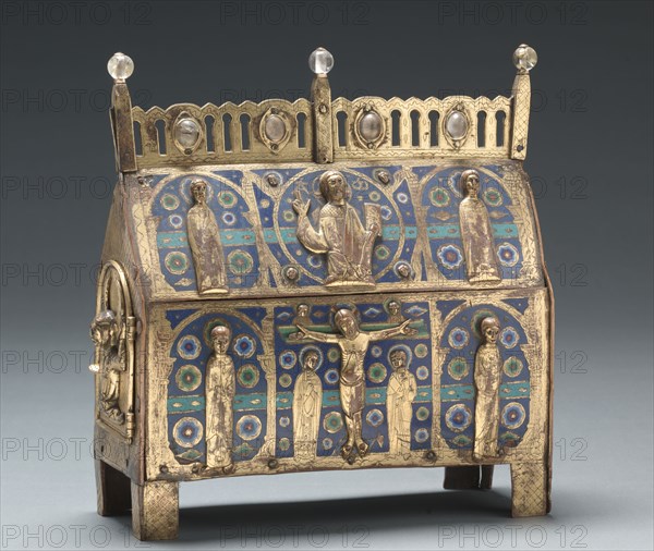 Chasse, c. 1225-1250. France, Limousin, Limoges, Gothic period, 13th century. Copper: repoussé, engraved, stippled, and gilded; champlevé enamel; oak core; overall: 24.7 x 24.2 x 10.4 cm (9 3/4 x 9 1/2 x 4 1/8 in.).
