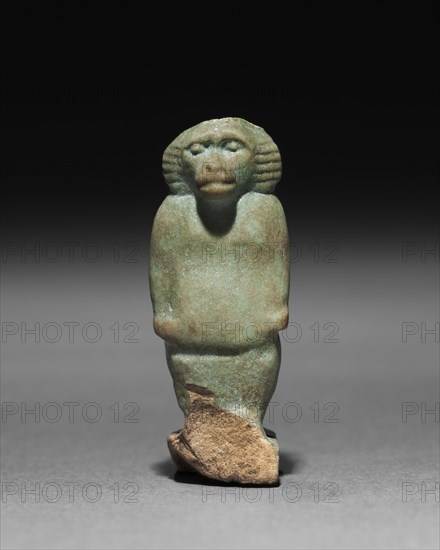 Baboon-Falcon Hybrid Amulet, 715-332 BC. Egypt, Late Period. Pale robin's egg blue faience; overall: 4.3 x 1.8 x 2.1 cm (1 11/16 x 11/16 x 13/16 in.).