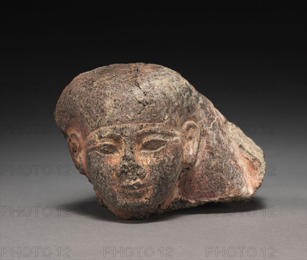 Male Head, perhaps from a Pair Statue, 1401-1391 BC. Egypt, New Kingdom, Dynasty 18, reign of Amenhotep II to Tuthmosis IV. Gray granite; overall: 7.6 x 11.1 x 12.8 cm (3 x 4 3/8 x 5 1/16 in.).