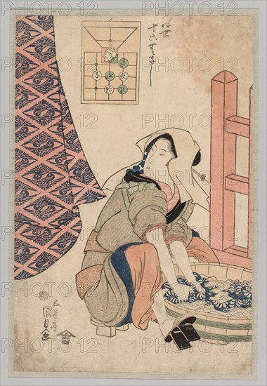 Seated Woman Washing Clothes in a Wooden Tub, 1786-1864. Gototei Kunisada (Japanese, 1786-1864). Color woodblock print; image: 36.9 x 24.5 cm (14 1/2 x 9 5/8 in.).