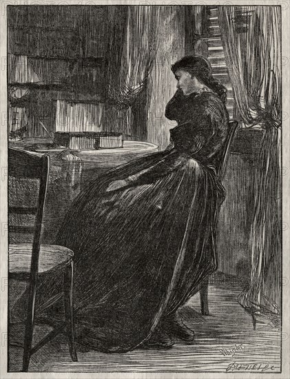 The Trial Sermon:  Joanna Douglas at Her Desk, 1862. James McNeill Whistler (American, 1834-1903), Dalziel Brothers (British). Wood engraving