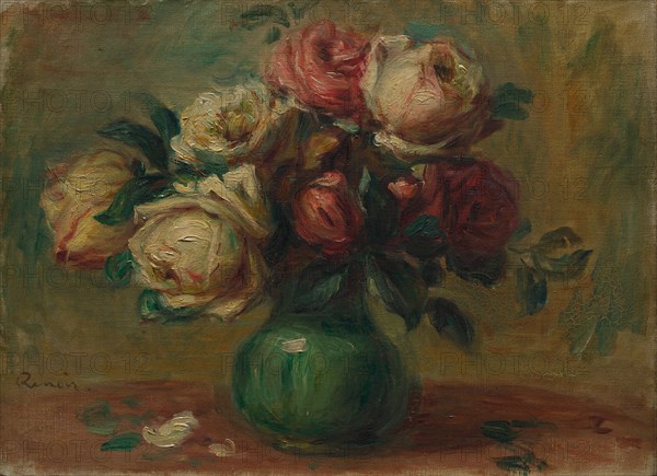 Roses in a Vase, c. 1890. Pierre-Auguste Renoir (French, 1841-1919). Oil on fabric; unframed: 25.5 x 34 cm (10 1/16 x 13 3/8 in.)