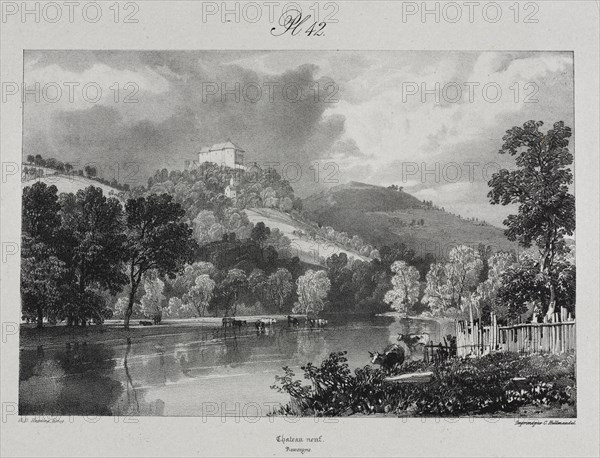 Voyages pittoresques et romantiques dans l'ancienne France.  Auvergne:  Château Neuf, 1825. James Duffield Harding (British, 1798-1863). Lithograph