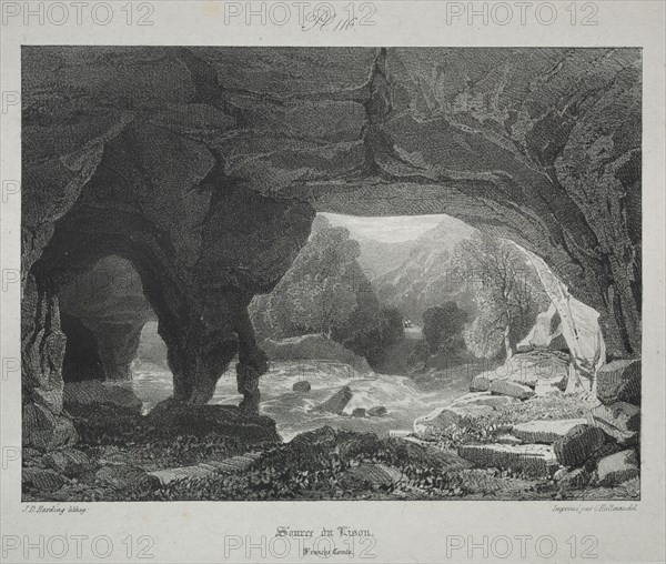 Voyages pittoresques et romantiques dans l'ancienne France.  Franche-Comté:  Source du Lison, 1825. James Duffield Harding (British, 1798-1863). Lithograph