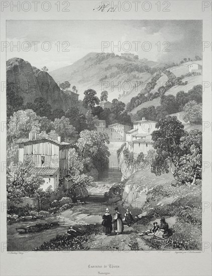 Voyages pittoresques et romantiques dans l'ancienne France.  Auvergne:  Cascades de Thiers, 1825. James Duffield Harding (British, 1798-1863). Lithograph