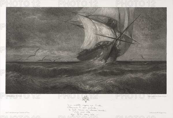 The Phantom Ship, or On the Waves, 1872. Theophile Narcisse Chauvel (French, 1831-1909), Lemercier & Cie.. Lithograph; sheet: 40 x 55.2 cm (15 3/4 x 21 3/4 in.); image: 19 x 35 cm (7 1/2 x 13 3/4 in.)