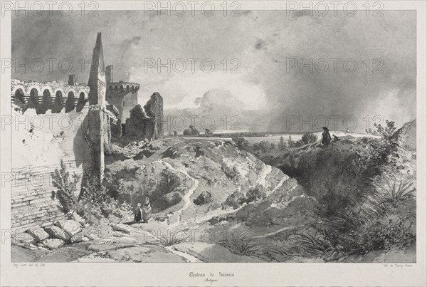Voyages pittoresques et romantiques dans l'ancienne France.  Bretagne:  Chateau de Susinio. Eugène Cicéri (French, 1813-1890). Lithograph