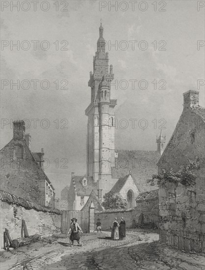 Voyages pittoresques et romantiques dans l'ancienne France. Bretagne: Eglise de Roscoff. Eugène Cicéri (French, 1813-1890). Lithograph