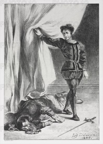 Hamlet: Hamlet and the Corpse of Polonius, 1835. Eugène Delacroix (French, 1798-1863). Lithograph