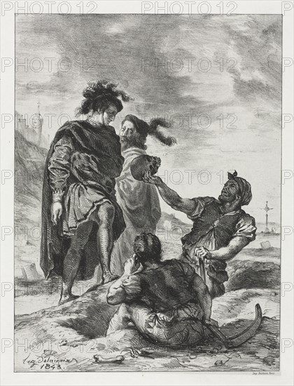 Hamlet:  Hamlet and Horatio with the Grave Diggers, 1843. Eugène Delacroix (French, 1798-1863). Lithograph