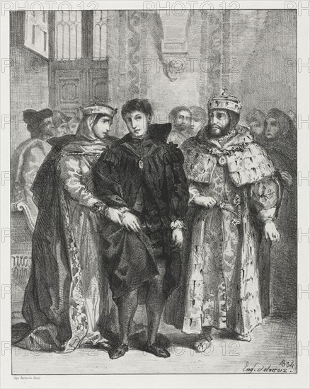 Hamlet:  The Queen Endeavors to Console Hamlet, 1834. Eugène Delacroix (French, 1798-1863). Lithograph