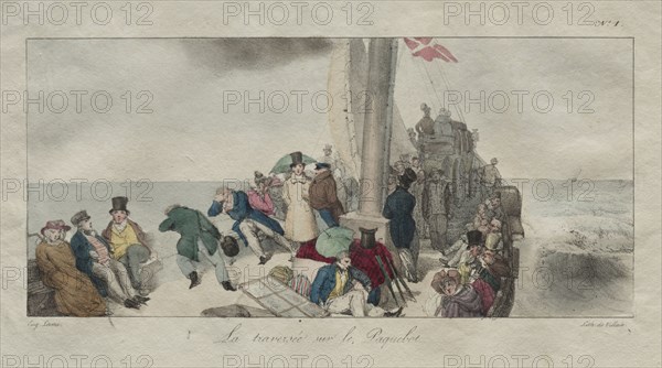 Souvenirs of London:  Crossing on the Packet Boat, 1826. Eugène Louis Lami (French, 1800-1890). Lithograph, hand colored