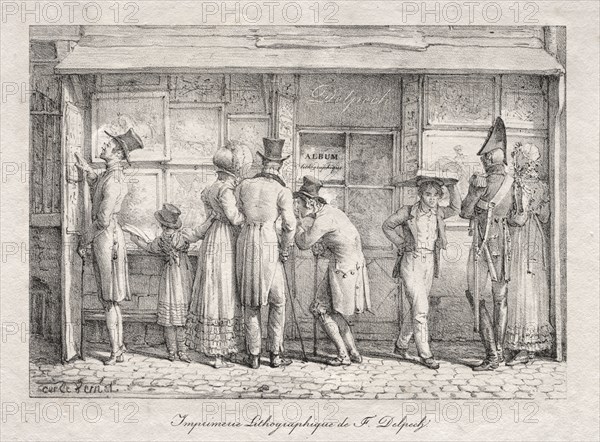 Delpech Lithographic Print Shop, c. 1818. Carle Vernet (French, 1758-1836). Lithograph; sheet: 26 x 34.4 cm (10 1/4 x 13 9/16 in.); image: 16.9 x 24.3 cm (6 5/8 x 9 9/16 in.)