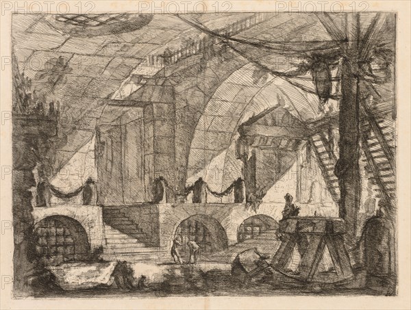 The Prisons:  An Arched Chamber with Posts and Chains, 1745-1750. Giovanni Battista Piranesi (Italian, 1720-1778). Etching