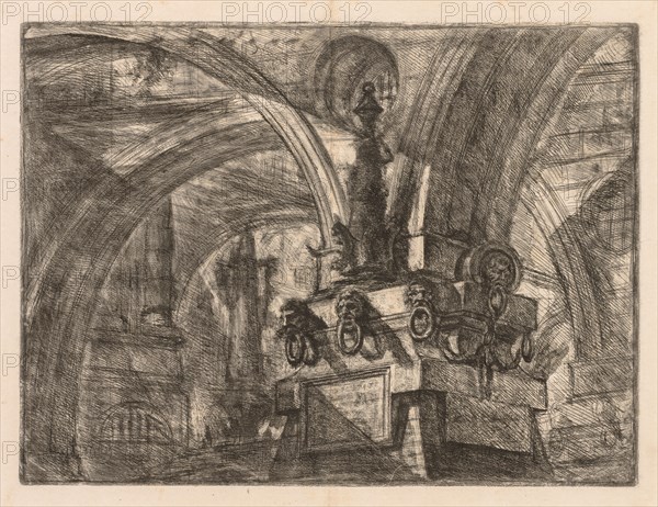 The Prisons:  Round Arches Springing from a Square Column, 1745-1750. Giovanni Battista Piranesi (Italian, 1720-1778). Etching