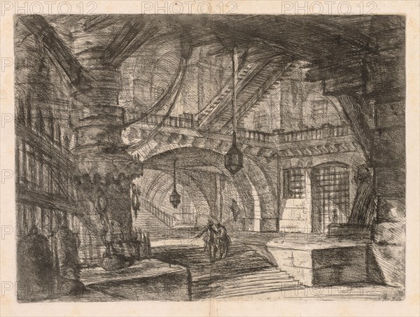 The Prisons:  A Wide Hall with Lanterns, 1745-1750. Giovanni Battista Piranesi (Italian, 1720-1778). Etching