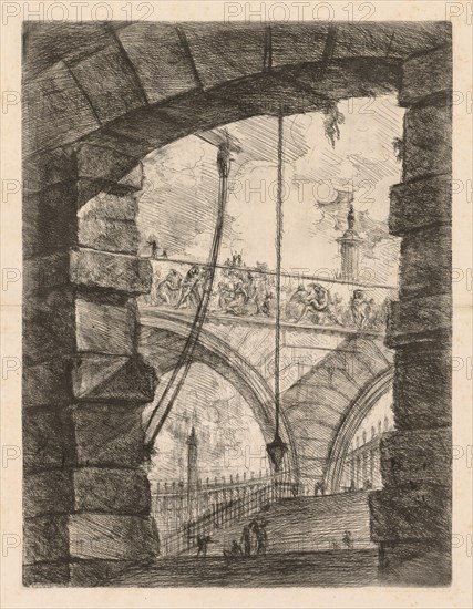 The Prisons:  A Lofty Arch with a Frieze, 1745-1750. Giovanni Battista Piranesi (Italian, 1720-1778). Etching