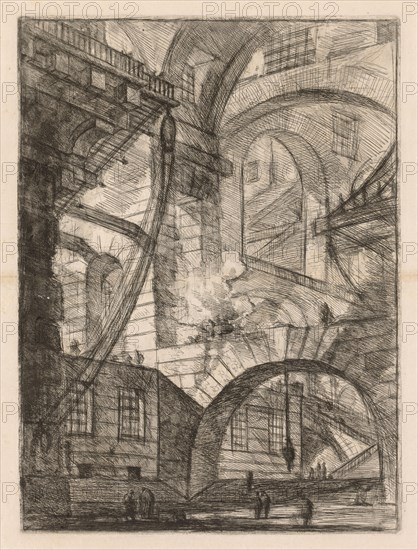 The Prisons:  A Perspective of Arches with a Smoking Fire, 1745-1750. Giovanni Battista Piranesi (Italian, 1720-1778). Etching