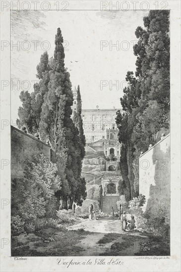 View at Villa d'Este, Tivoli, 1817. Claude Thiénon (French, 1772-1846). Lithograph