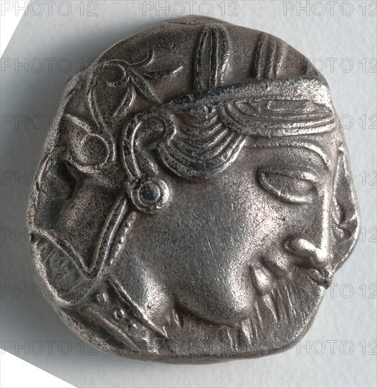 Tetradrachm:  Head of Athena (obverse), 500-430 BC. Greece, Athens, 5th century BC. Silver; diameter: 2.4 cm (15/16 in.).