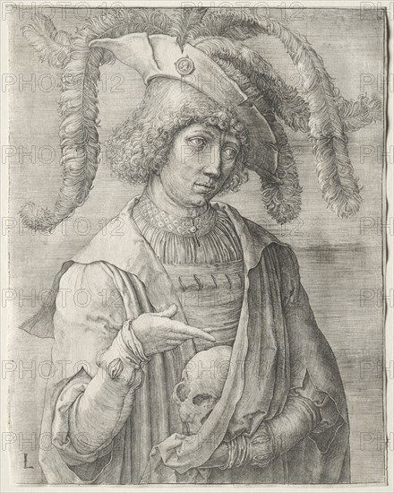 Portrait of a Young Man with a Skull, c. 1519. Lucas van Leyden (Dutch, 1494-1533). Engraving; sheet: 18.6 x 14.6 cm (7 5/16 x 5 3/4 in.).
