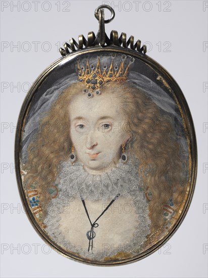 Portrait of Lucy Russell, Countess of Bedford, née Harrington, c. 1608-1616. Isaac Oliver (French, c. 1565-1617). Watercolor on vellum with gold and silver in a 17th-century silver gilt frame; framed: 5.2 x 4.4 cm (2 1/16 x 1 3/4 in.); unframed: 4.9 x 4.1 cm (1 15/16 x 1 5/8 in.).