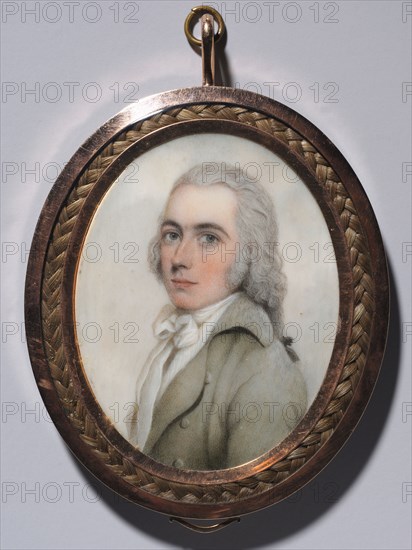 Portrait of a Man, c. 1795. Nathaniel Plimer (British, 1757-1822). Watercolor on ivory in a period gold and hair frame; framed: 9.2 x 7.7 cm (3 5/8 x 3 1/16 in.); sight: 6.7 x 5.3 cm (2 5/8 x 2 1/16 in.).