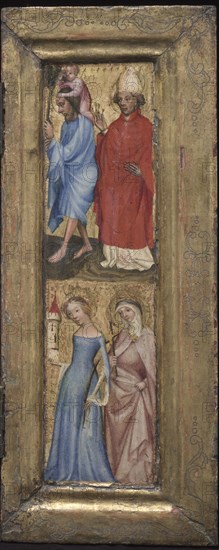 St. Christopher and St. Erasmus; St. Barbara and another female saint, c. 1424. Austria, Salzburg, 15th century. Tempera and gold on wood (oak); unframed: 39 x 10 cm (15 3/8 x 3 15/16 in.).
