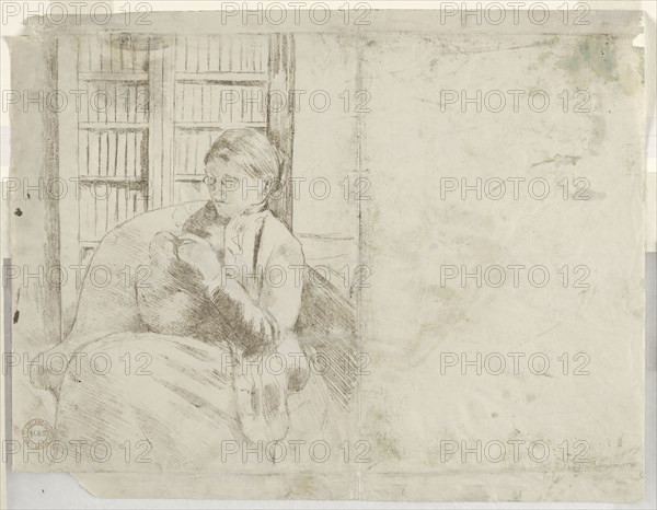 Knitting in the Library (verso), c. 1881. Mary Cassatt (American, 1844-1926). Soft ground lines transferred from etching plate; sheet: 31.3 x 40.1 cm (12 5/16 x 15 13/16 in.); image: 28 x 22 cm (11 x 8 11/16 in.).