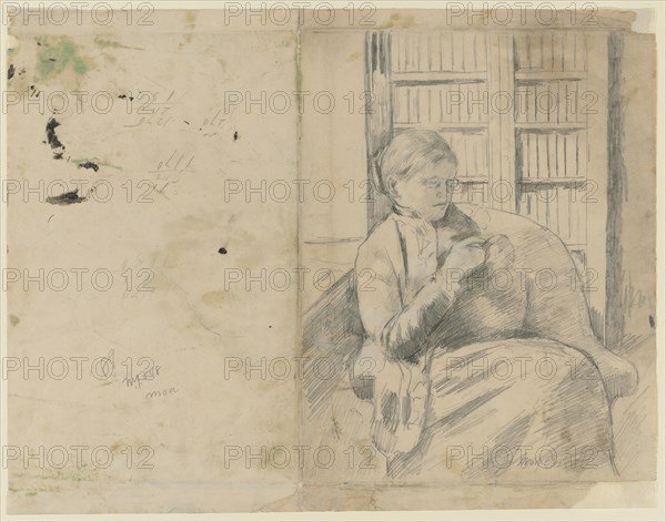 Knitting in the Library (recto); Knitting in the Library (verso), c. 1881. Mary Cassatt (American, 1844-1926). Graphite; sheet: 31.3 x 40.1 cm (12 5/16 x 15 13/16 in.); image: 28 x 22 cm (11 x 8 11/16 in.).