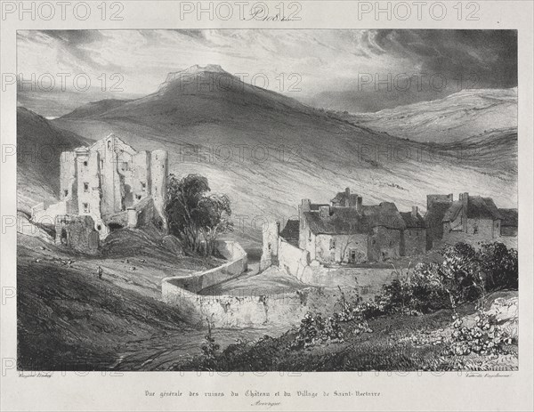 Voyages pittoresques et romantiques dans l'ancienne France, Auvergne:  Ruines du château et du village de Saint Nectaire, 1831. Eugène Isabey (French, 1803-1886). Lithograph