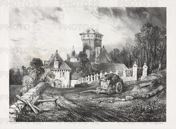 Voyages pittoresques et romantiques dans l'ancienne France, Auvergne:  Château de Pesteil à Polminhac, 1832. Eugène Isabey (French, 1803-1886). Lithograph