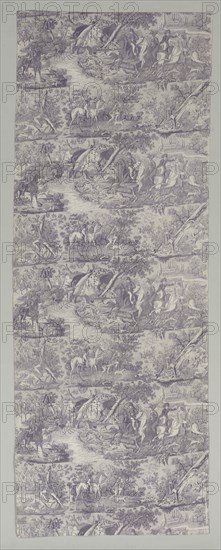 Hunting Scene, early 1800s. France, early 19th century. Copperplate printed cotton; overall: 196.5 x 75.9 cm (77 3/8 x 29 7/8 in.).