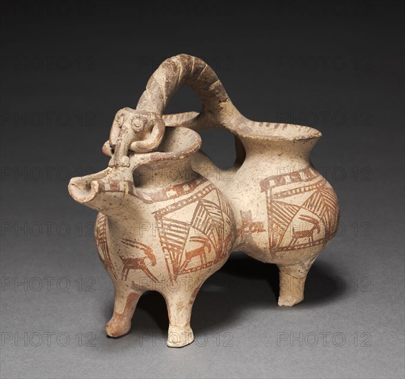 Three-Part Pitcher, c. 800-700 BC. Luristan, Iran, c. 800-700 BC. Earthenware, unglazed slip; overall: 18.1 x 17 x 21.5 cm (7 1/8 x 6 11/16 x 8 7/16 in.).