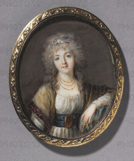 Portrait of a Young Woman, c. 1785. Charles Henard (French, c. 1757-aft 1814). Watercolor on ivory in a gilt metal mount; framed: 6.3 x 5.2 cm (2 1/2 x 2 1/16 in.); unframed: 5.5 x 4.4 cm (2 3/16 x 1 3/4 in.).
