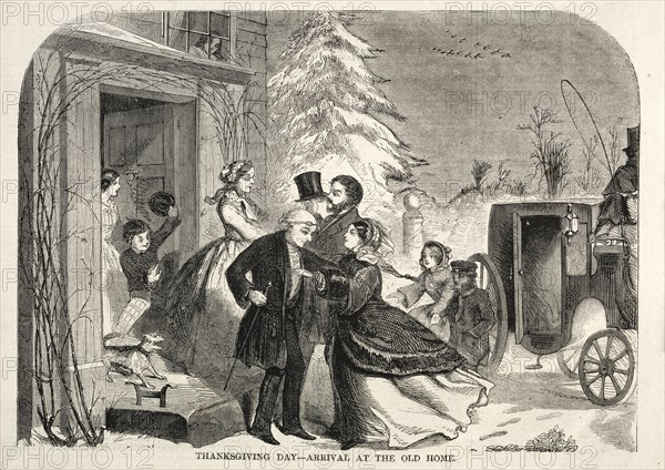 Thanksgiving Day - Arrival at the Old Home, 1858. Winslow Homer (American, 1836-1910). Wood engraving