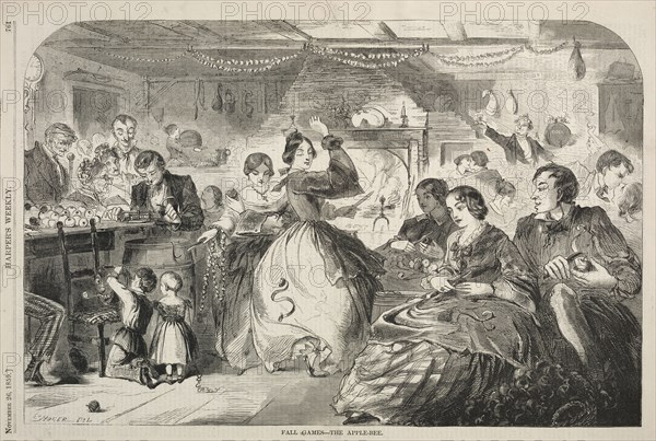 Fall Games - The Apple Bee, 1859. Winslow Homer (American, 1836-1910). Wood engraving