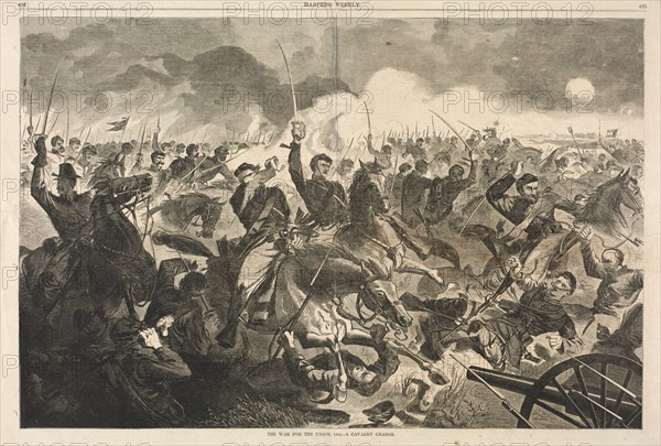 The War for the Union, 1862 - A Cavalry Charge, 1862. Winslow Homer (American, 1836-1910). Wood engraving